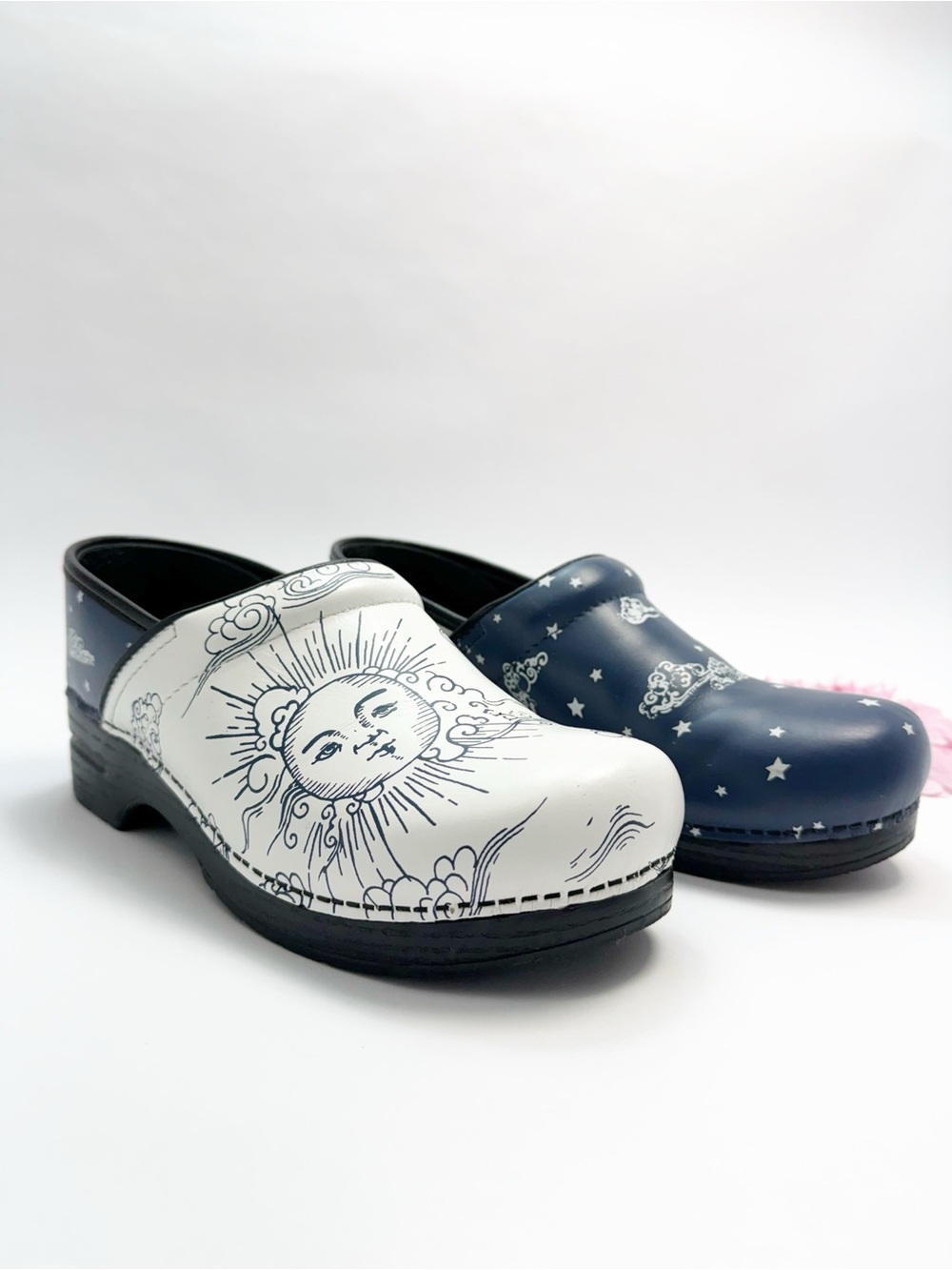 Dansko Limited Edition Twin Pro Clogs Day And Night Leather Moon Sun Celestial